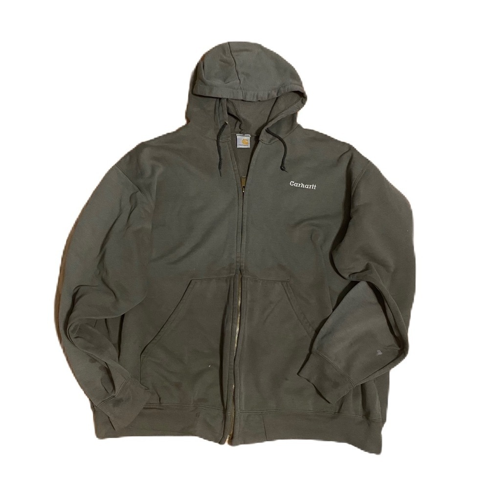 Vintage Carhartt Men's Olive Green Hooded Jacket Sweatshirt 2X